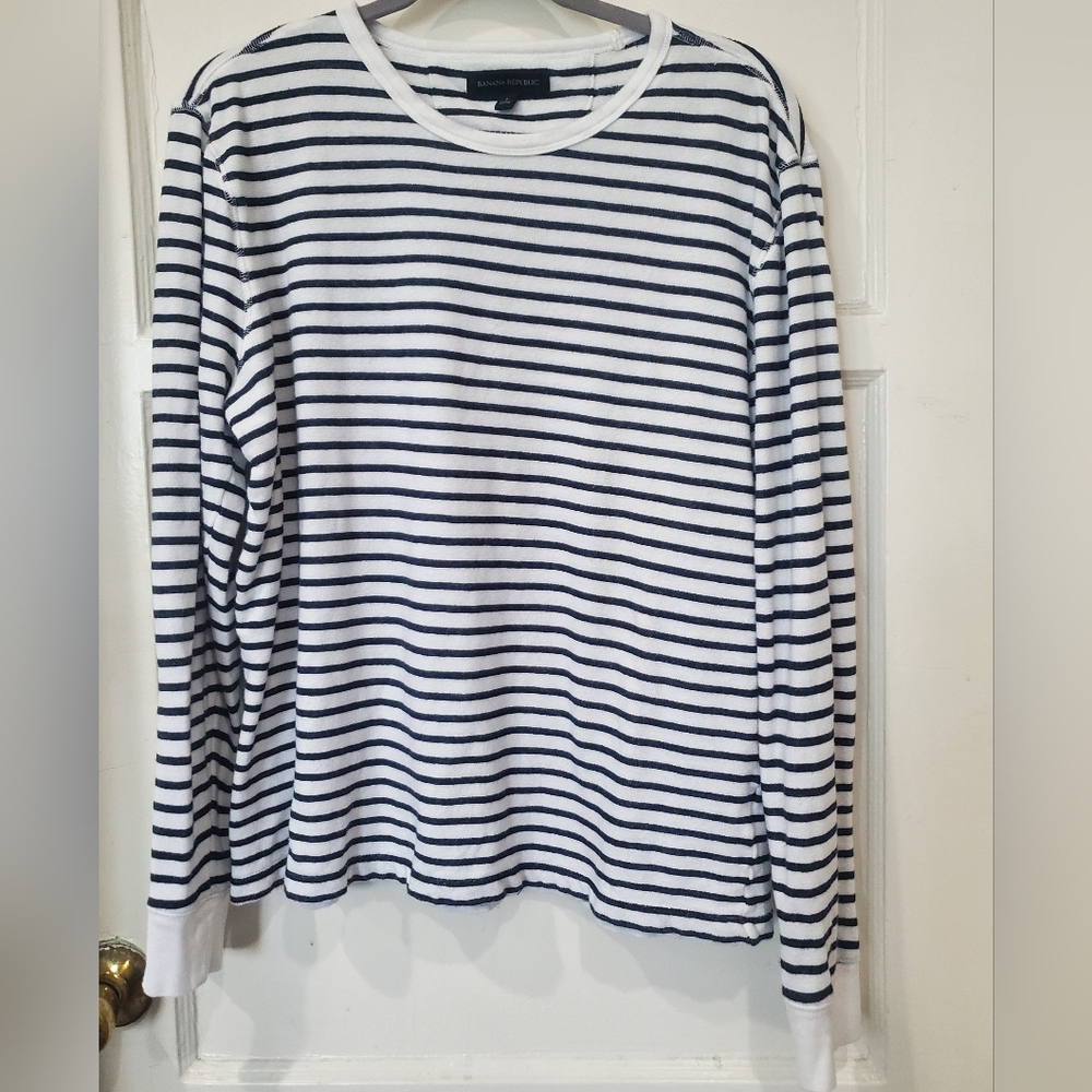 Banana Republic Black and White Striped Men's Shirt